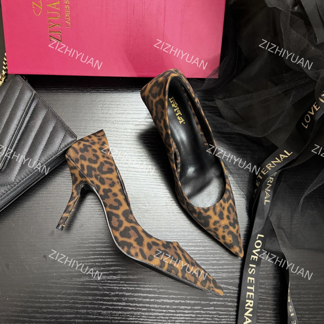 【ZIYUANZHI】豹纹高跟鞋2024春新款细跟高级感气质绝美尖头单鞋女