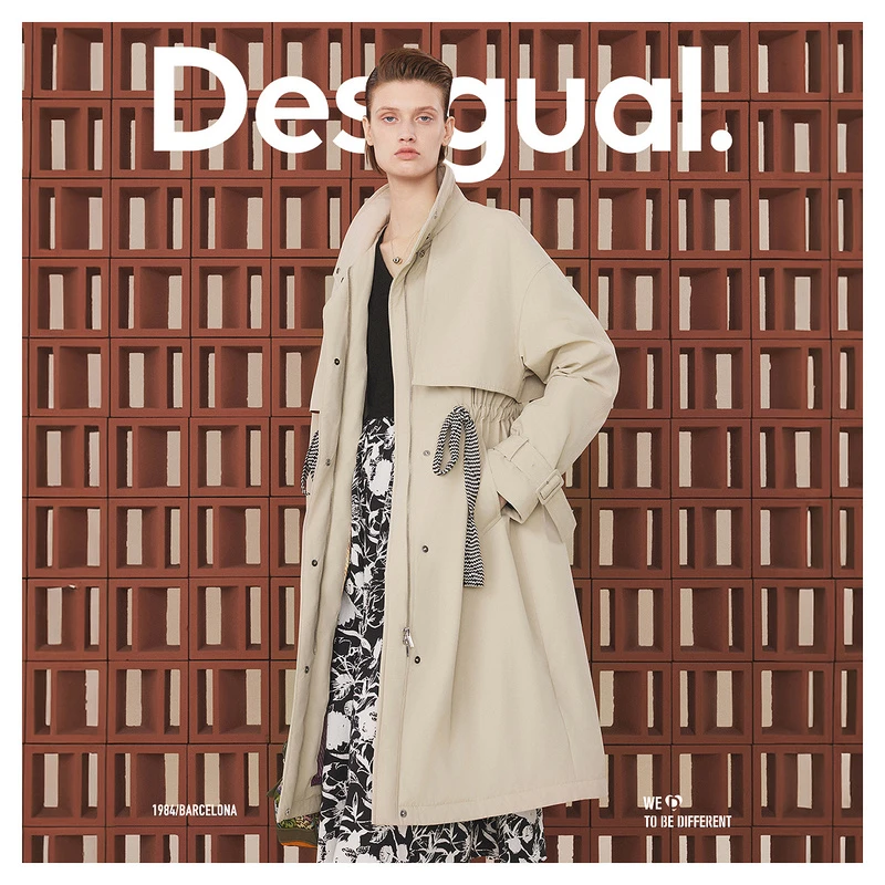 廓形织带收腰时尚休闲英伦韩版风立领风衣长款女士羽绒服