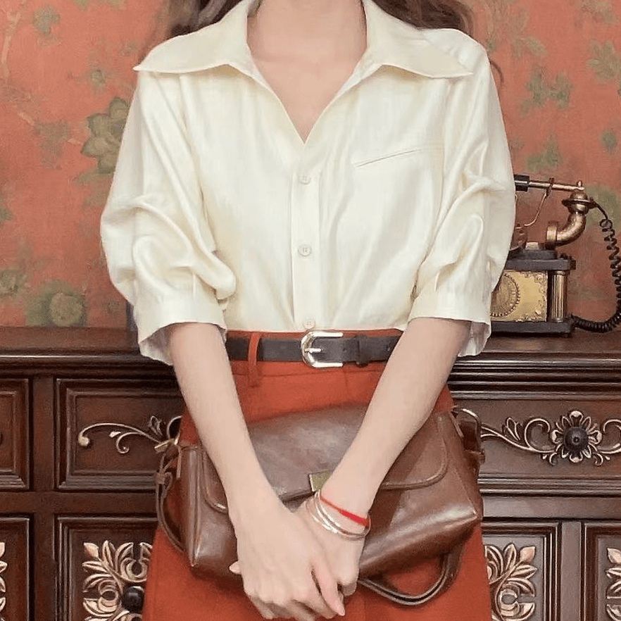 美丽【周末小记】港味复古衬衫上衣21698