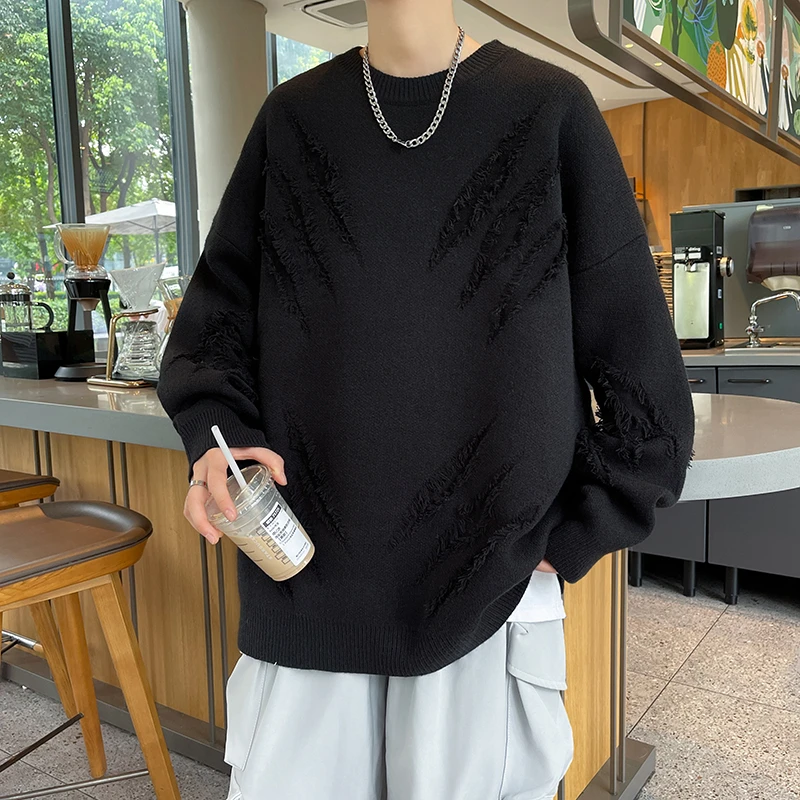 【针织衫毛衣】冬季百搭抓痕港风打底宽松圆领秋冬情侣大码男士潮流