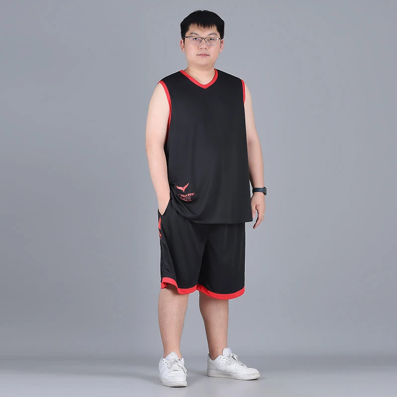 加肥加大V领无袖背心男士夏装套装篮球运动透气速干健身跑步休闲