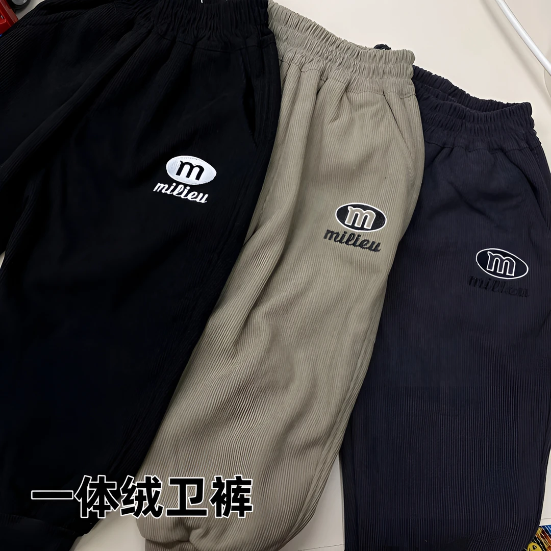 个性加绒卫裤男女儿童冬季新款休闲保暖裤子儿童韩版童装潮一体绒