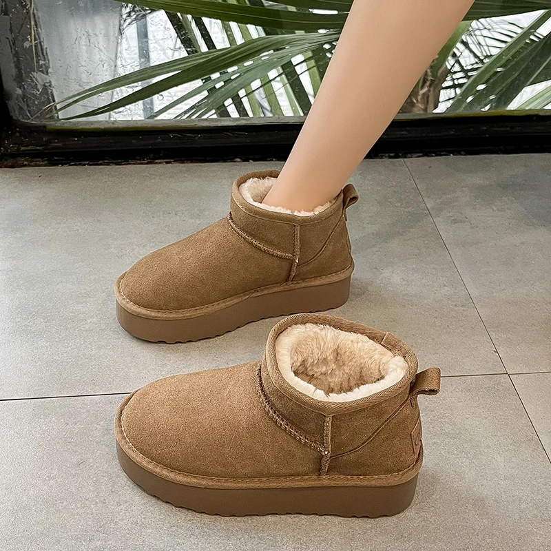 真皮牛皮厚底雪地靴女冬季加绒加厚保暖棉靴东北户外防滑棉鞋女