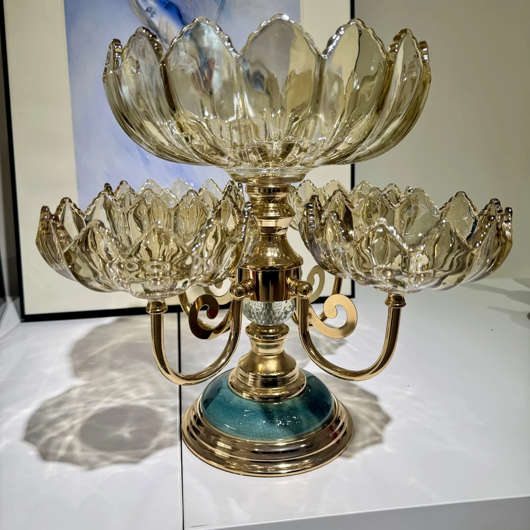 水晶陶瓷玻璃网红水果盘北欧家用客厅茶几创意轻奢零食多层糖果盘