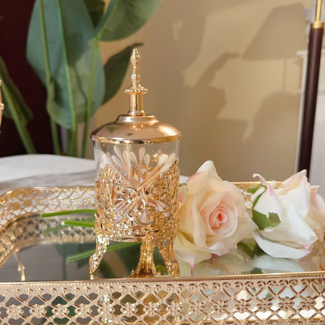 欧式宫廷风棉签牙签玻璃筒创意客厅餐厅桌面收纳盒轻奢装饰摆件