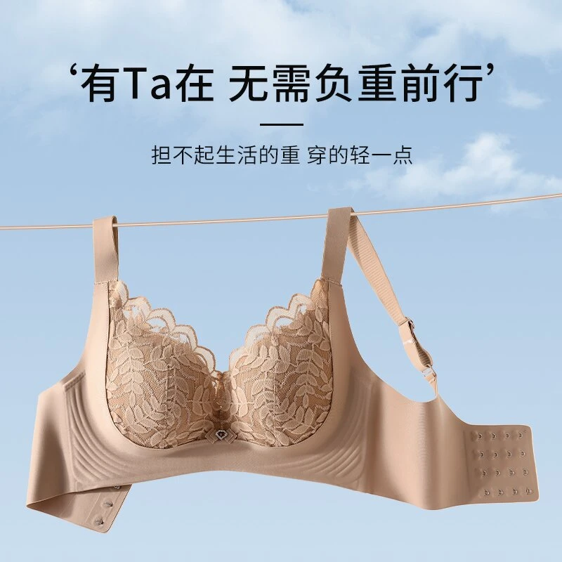【显小显瘦收副乳】新款蕾丝果冻条软支撑大码调整型美背文胸