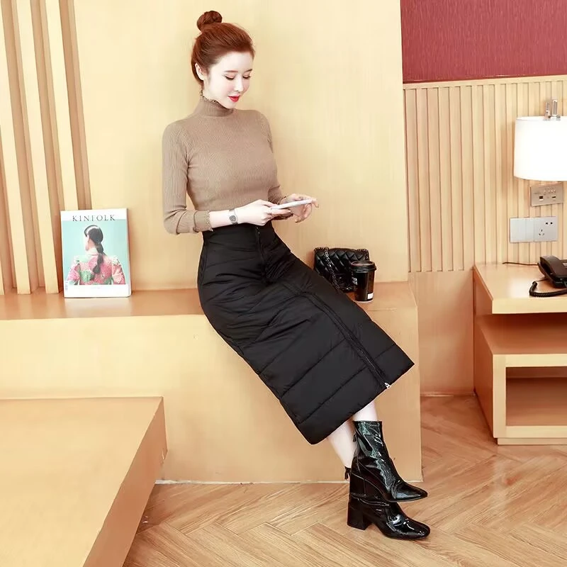 冬季裙新款加厚长款棉半身裙女高腰一片式包臀裙中大码冬外穿挡风