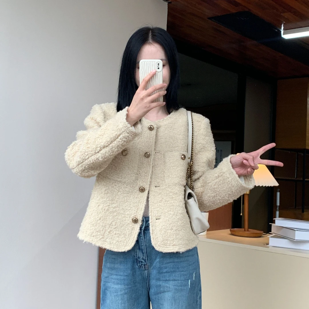 三线奶豆系列外套/圈圈羊毛小香风外套2025年秋冬气质加厚上衣