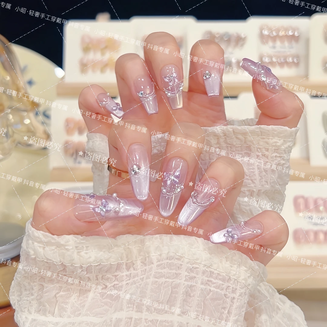 【紫微星】设计师纯手工爆款温柔猫眼光疗美甲 Z7