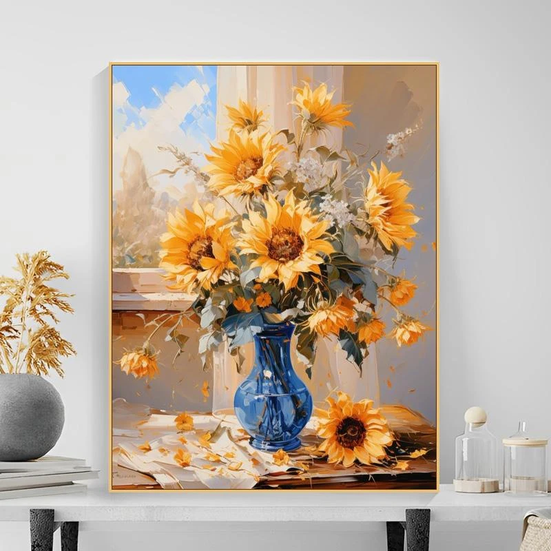 向日葵数字油画diy填色手工礼物手绘油画涂色花卉客厅装饰画减压