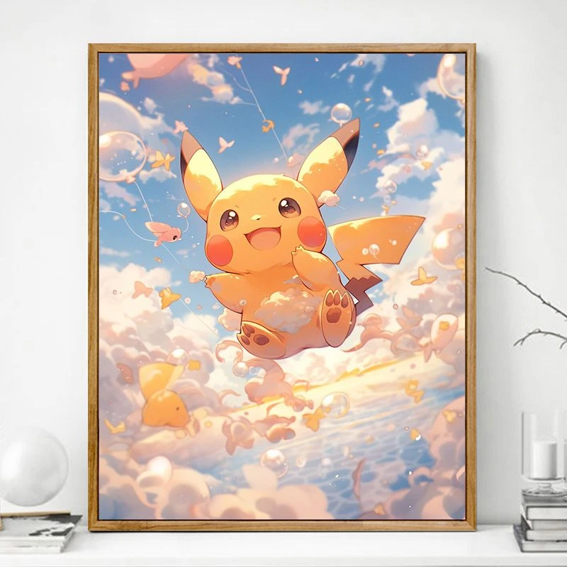 皮卡丘数字油画diy填色手工礼物可爱卡通手绘油画涂色客厅装饰画