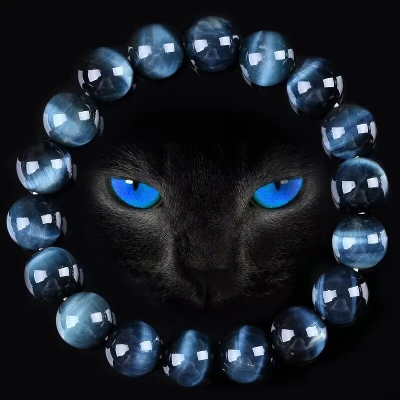 天然蓝虎眼手链蓝色单圈男款 闪电纹虎眼石情侣款手串蓝虎石饰品