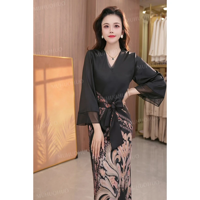 【摩登东方】轻奢缎面2025国风复古图腾显瘦显高设计师款连衣裙