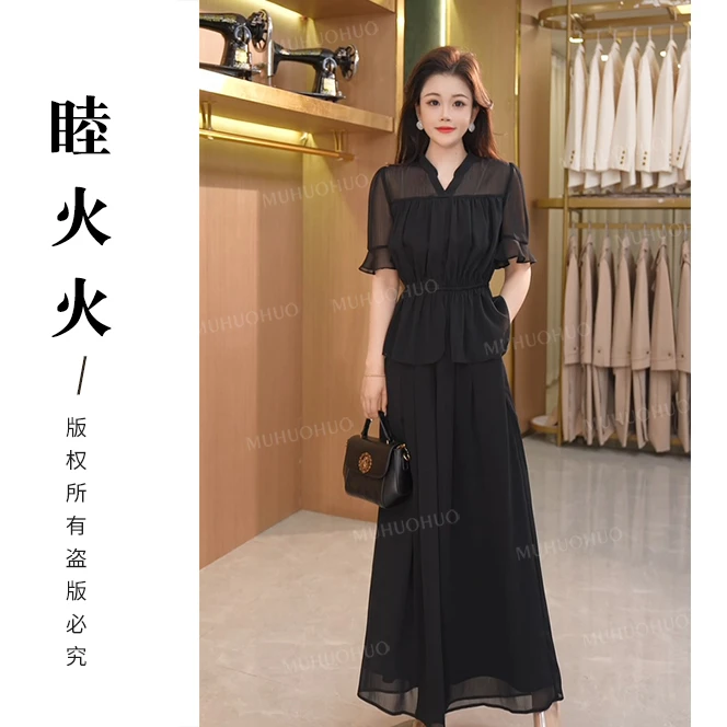 女装2024夏季新款时尚轻奢气质收腰显瘦高腰阔腿套装