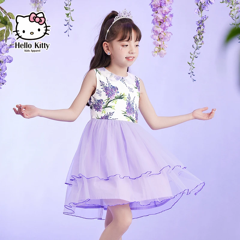 【紫藤花仙子】夏季新品仙女网纱无休碎花梭织连衣裙 K366042