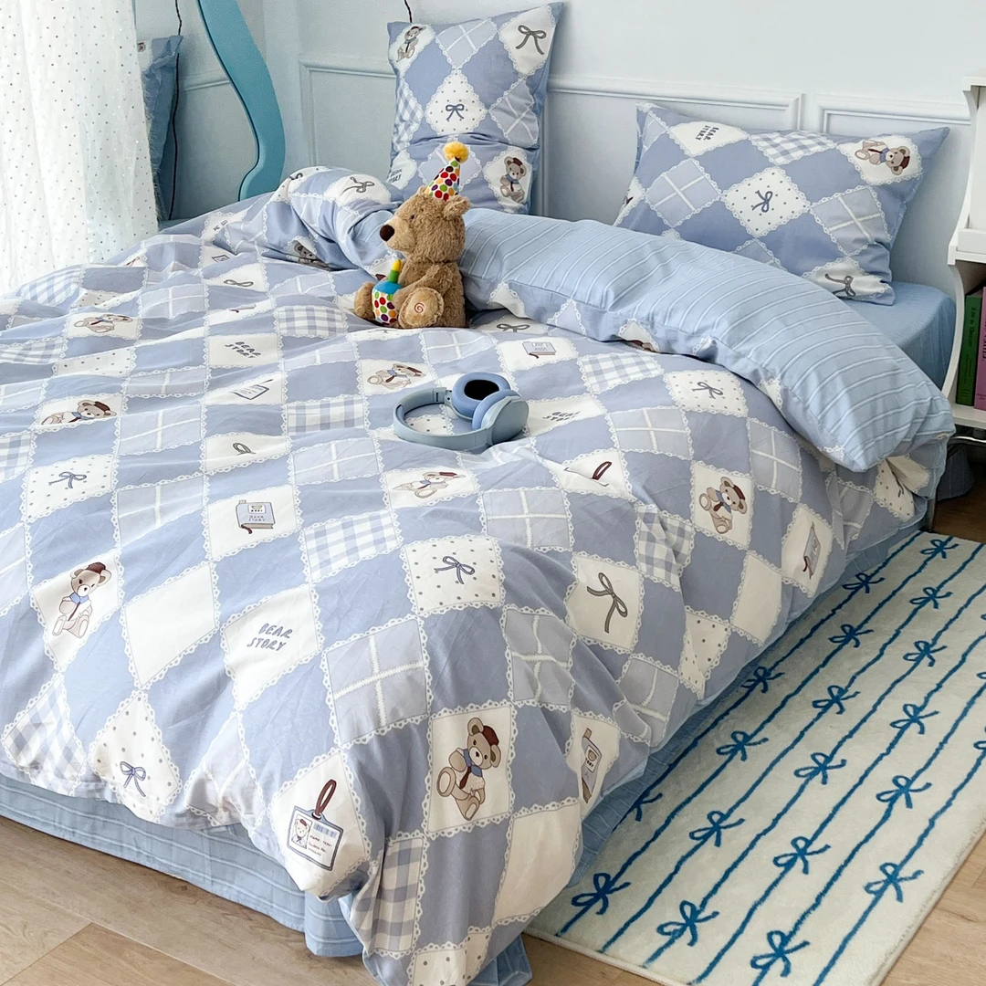 【菱格学院熊】四季通用纯棉全棉套件家纺床上用品小清新学生宿舍