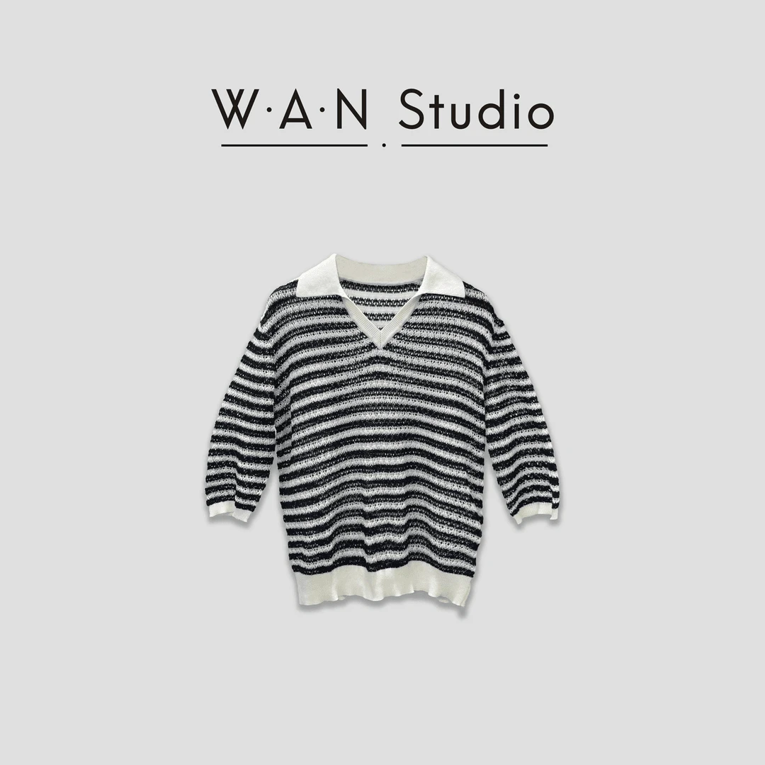 经典薄款春夏秋通穿长袖黑白条纹针织衫-DL-7505