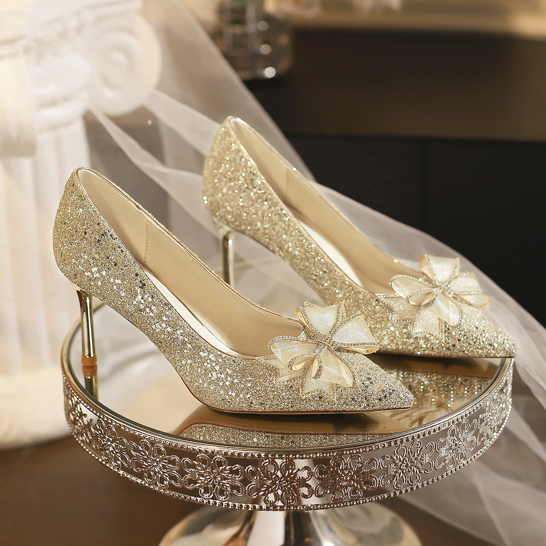 【怦然心动】高级感主婚纱婚鞋夏季女新款新娘鞋水晶婚礼高跟鞋香槟