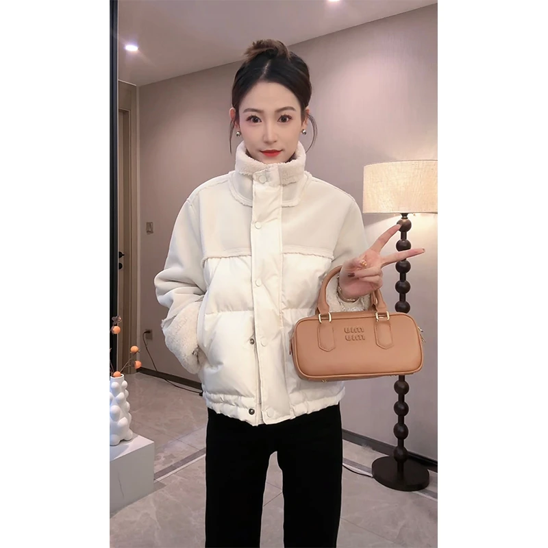 众和梦9430短款棉服外套女2024冬季拼接皮毛一体立领小个子上衣