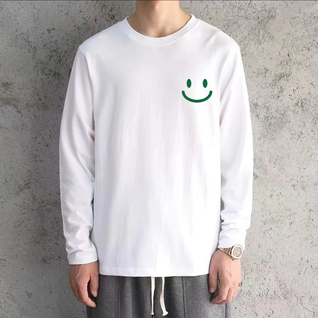 200克长袖t恤秋衣纯棉宽松黑白男士圆领百搭印花速干秋冬户外