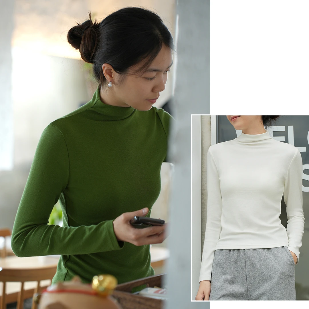 羊绒平替 女士啤酒领打底衫 恒温弹力纯色保暖长袖 秋冬 23363