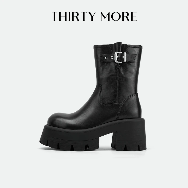 【旷野的风】Thirty More时装靴女2024秋冬新款复古真皮机车短靴