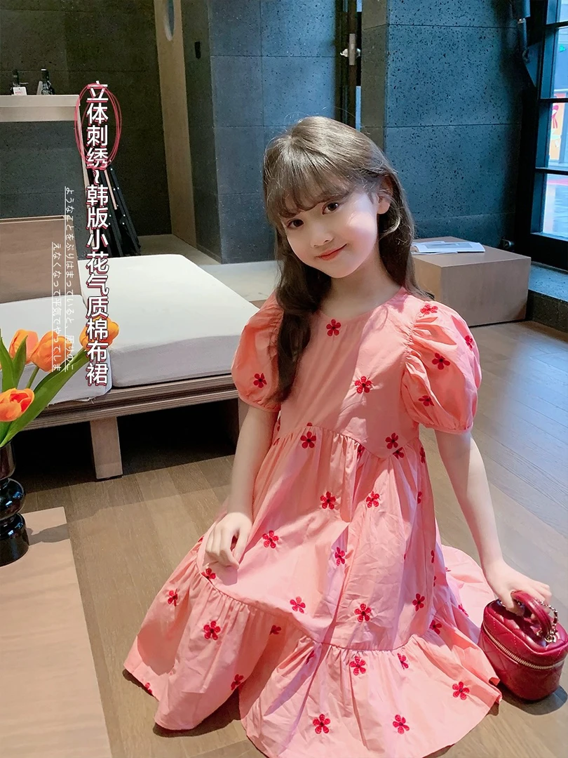 女童夏装宝宝2024新款儿童洋气韩版女孩夏季裙子刺绣小花公主裙