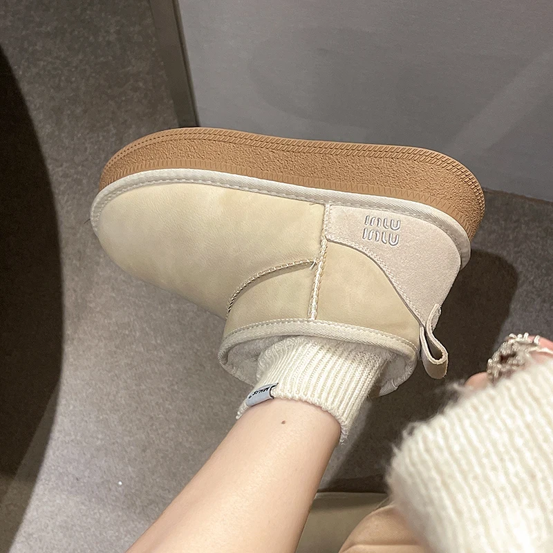 雪地靴女加绒厚底加厚真皮2024秋冬新款百搭英伦风棉鞋女保暖搭子