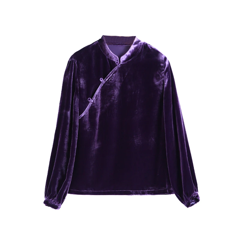 【江南丝苑】48梭加密桑蚕丝真丝丝绒兰襟丝绒长袖衬衣12515-3-5