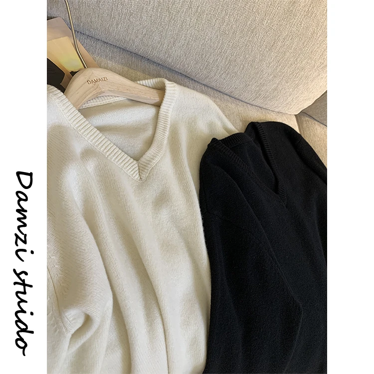DA麦子“多元V领”上身秒温柔气质的26支全羊毛V领毛衣女 MZ8218V领