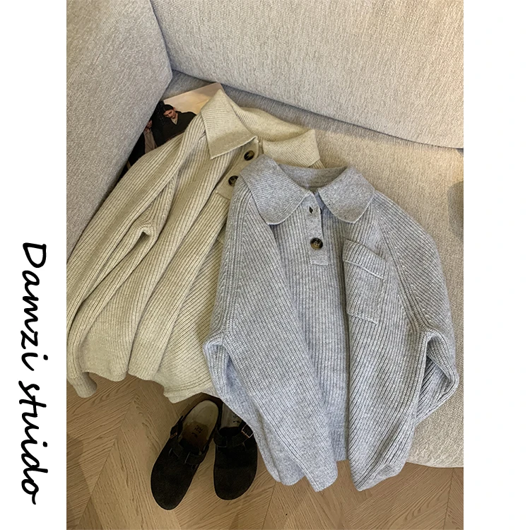 DA麦子 舒芙蕾 软fufu的两粒扣翻领套头毛衣女 MZ0815翻领