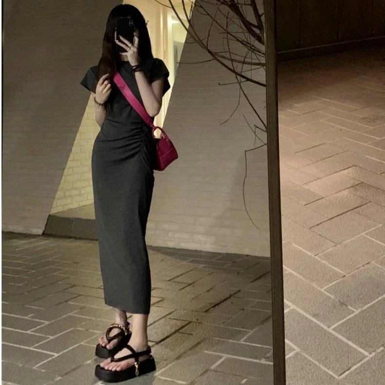 小众设计高级感高腰气质连衣裙夏季腰显瘦中长款女装3563连衣裙