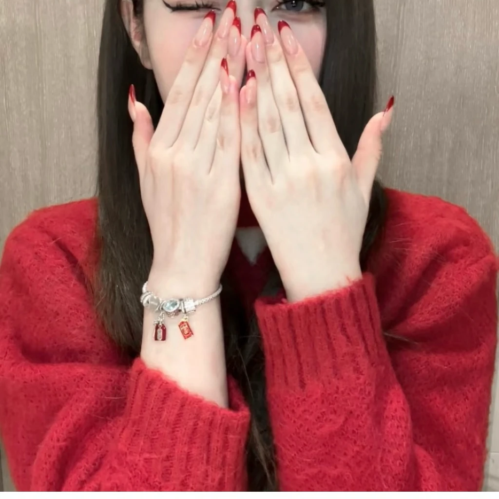 【高级红法式】纯手工穿戴甲法式明星小红同款美甲高级气质裸色甲片