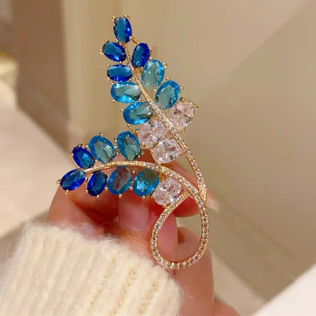 铜合金锆石胸针 蓝色锆石麦穗轻奢时尚优雅最新款西服裙子配饰