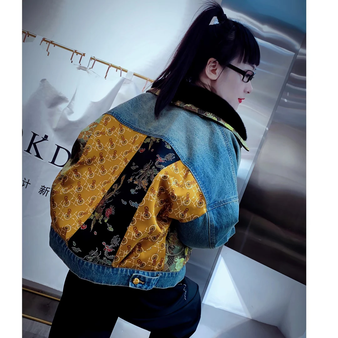 23137秋季牛仔白鹅绒服时尚拼接休闲洋气复古百搭宽松