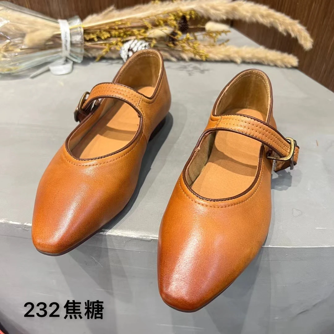 舒势2024新款复古玛丽珍一字扣法式舒适休闲平底单鞋