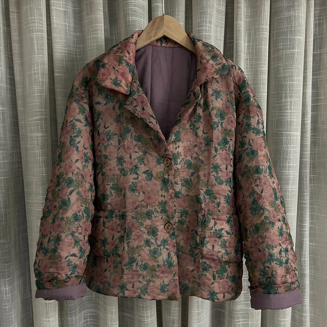 麻姑娘   原创设计苎麻复古文艺西装领棉服