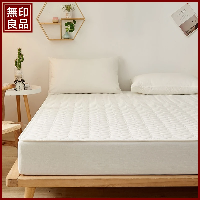 無印良品A类全棉色织水洗棉夹棉床笠加厚防水防滑床罩