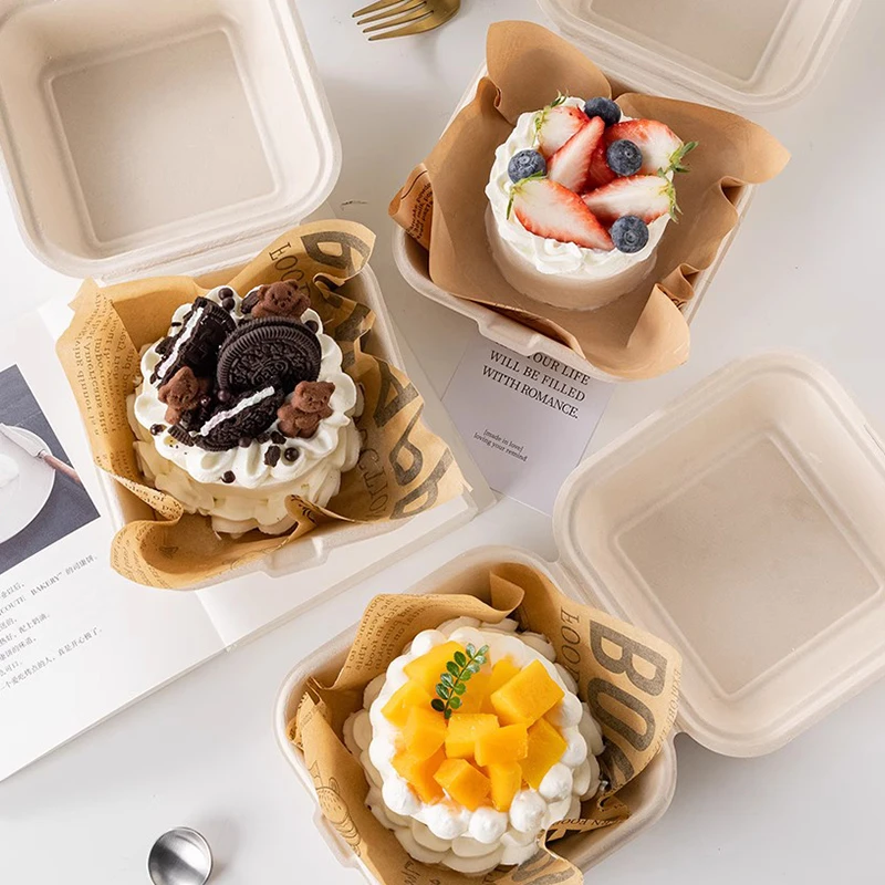网红4寸便当盒舒芙蕾蛋糕纸浆一次性打包盒野餐甜品包装盒防油纸
