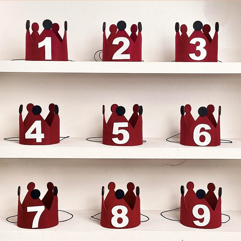 韩国红色皇冠帽生日氛围拍照毛毡帽儿童男女孩周岁派对道具装饰品