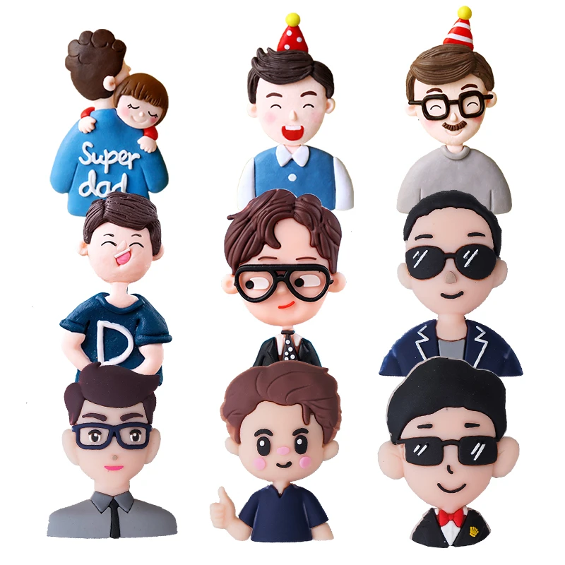 2024父亲节老爸生日蛋糕装饰超人爸爸软陶插件职场男士甜品摆件