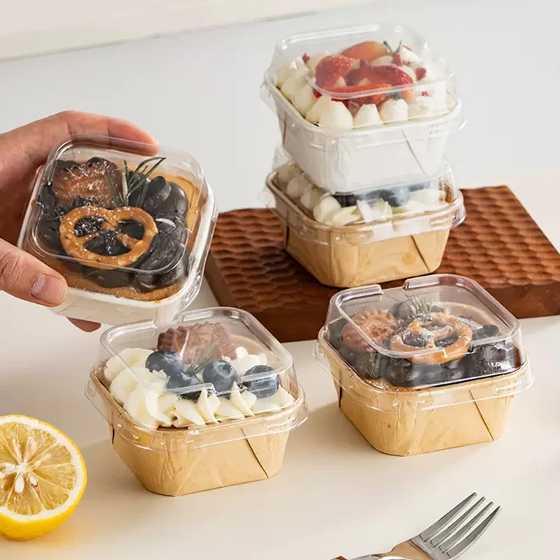 纸杯蛋糕模具方形一次性带盖烘焙纸托工具面包包装盒杯子枣糕烤箱