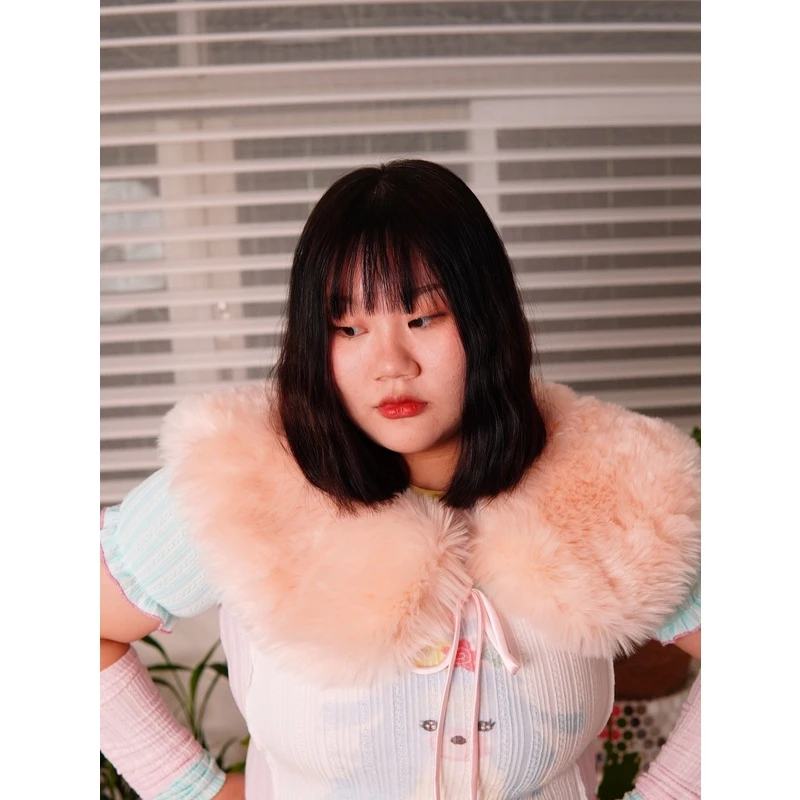 HotNipplesClub定制加大号毛领假领子Y2K毛毛腿套大码可穿银狐绒