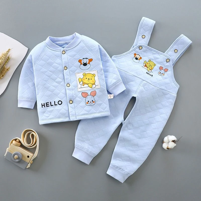 宝宝冬季保暖纯棉背带套装儿童夹棉秋冬开衫上衣无骨抗菌背带裤