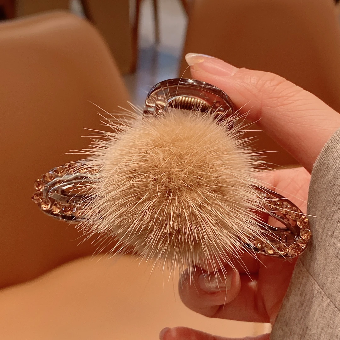 明上源M1424新款韩版毛球抓夹时尚百搭简约气质发抓法式中号9厘米