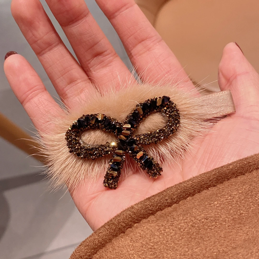 明上源M674新款韩版蝴蝶结毛毛抓夹时尚百搭简约气质鸭嘴夹法式