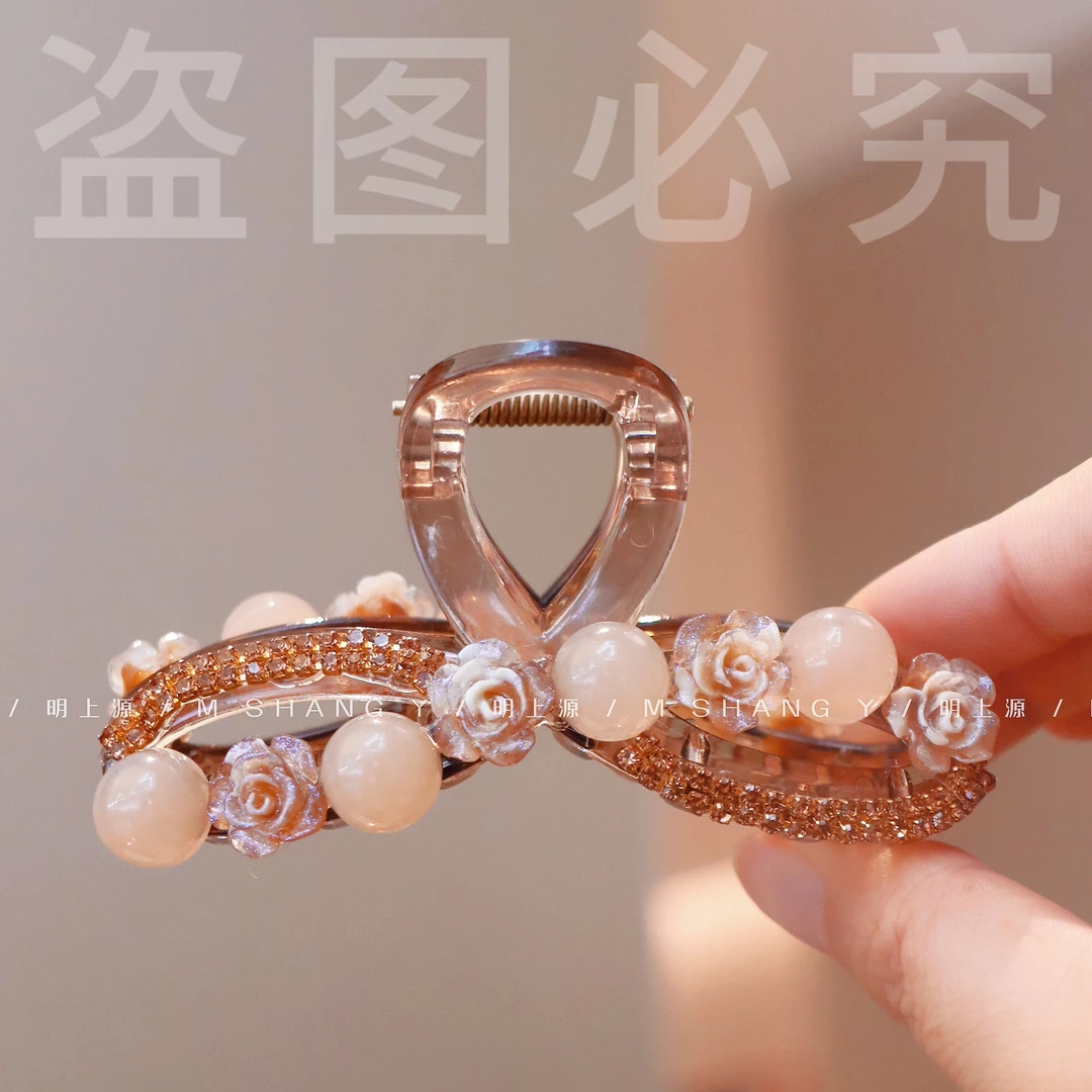M1121春夏新款田园珠珠花花优雅贵气中号夹抓夹2025新款超洋气