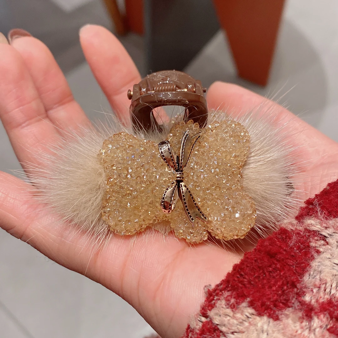 明上源M1499新款韩版小熊毛毛抓夹时尚百搭简约气质发抓7厘米秋冬