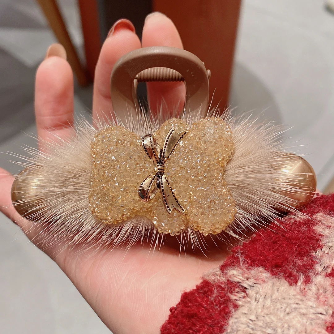 M1499秋冬新款小熊毛毛抓夹可爱百搭优雅时尚气质9厘米简约网红