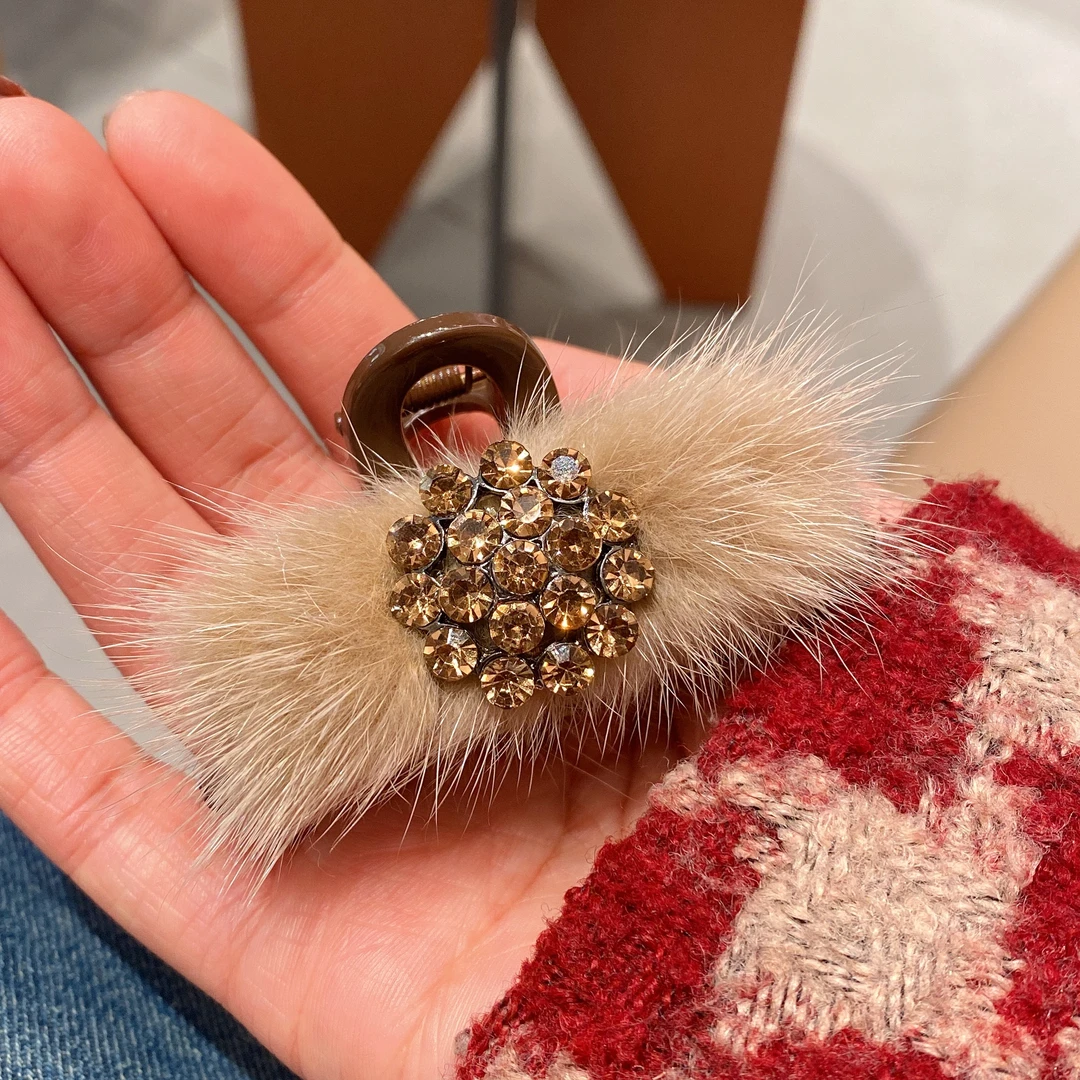 明上源M1496新款韩版毛毛抓夹时尚百搭简约气质发抓7厘米秋冬ins